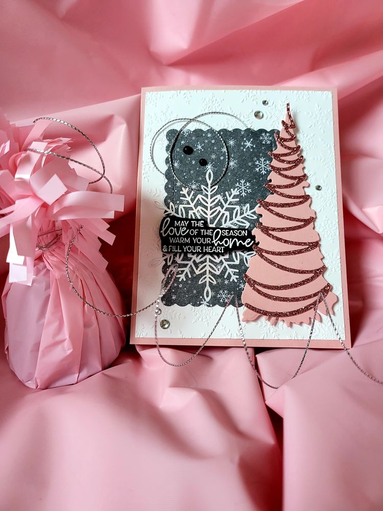Pink christmas tree silver handmade tinsel