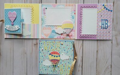 Wish Big, Happy Birthday, Hot Air Balloons, Pastel colors, Ribbon, Tri Fold Memory Keeping Book, Picture Frames, Scrapbooking