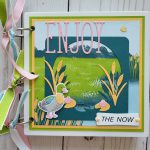Ducks, white acrylic album 6x6, animals, pond, dragonflies, enjoy, scrapbooking, pink, green, yellow, blue