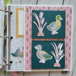 Ducks, white acrylic album 6x6, animals, pond, dragonflies, enjoy, scrapbooking, pink, green, yellow, blue