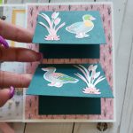 Ducks, white acrylic album 6x6, animals, pond, dragonflies, enjoy, scrapbooking, pink, green, yellow, blue
