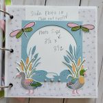 Ducks, white acrylic album 6x6, animals, pond, dragonflies, enjoy, scrapbooking, pink, green, yellow, blue